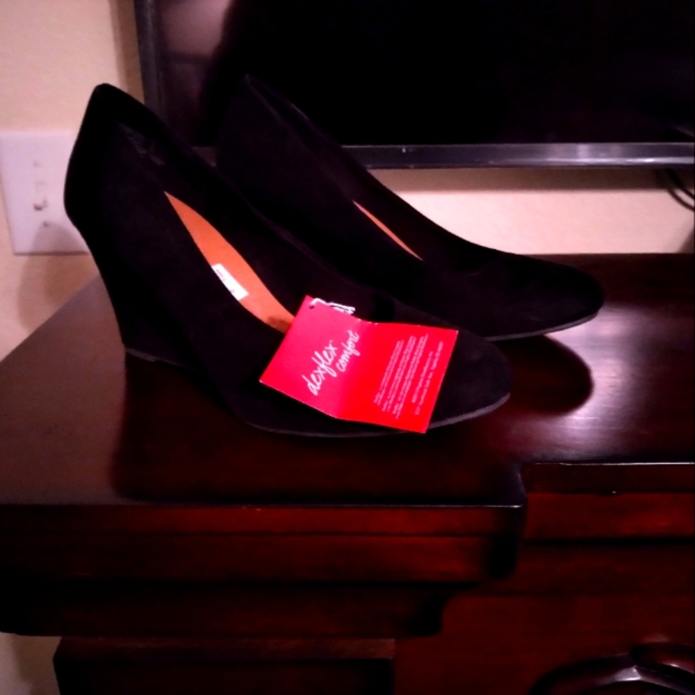 Dexflex comfort Black, suede, wedge shoe